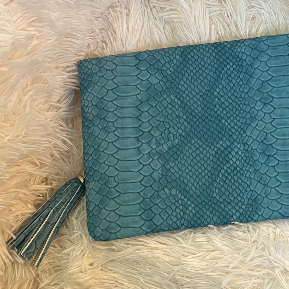 Aqua Vegan Suede Python Print Clutch By Bloomingd… - image 1